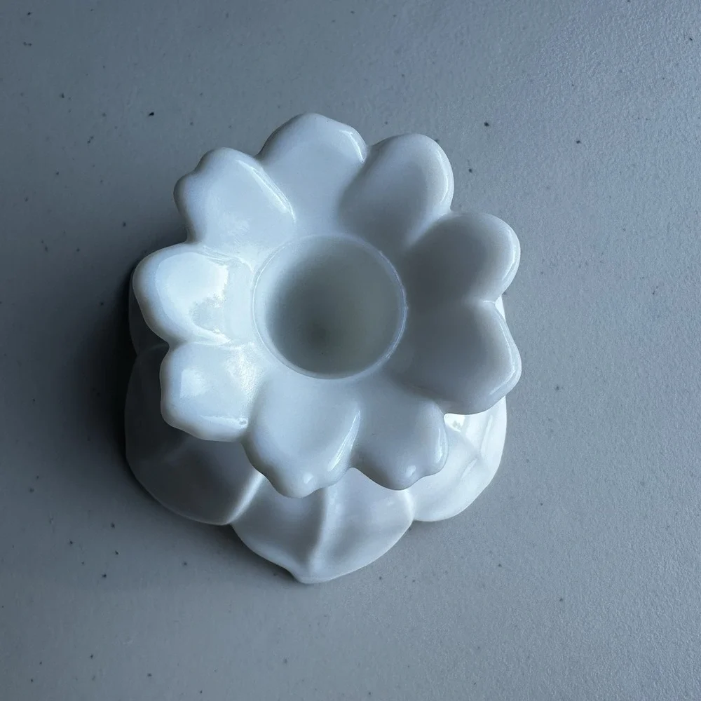 Vtg Westmoreland Milk Glass Lotus Flower Pedestal Candle Holder Trinket Dish